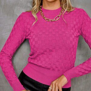 Hot Pink Casual Women's Checkered Sweater